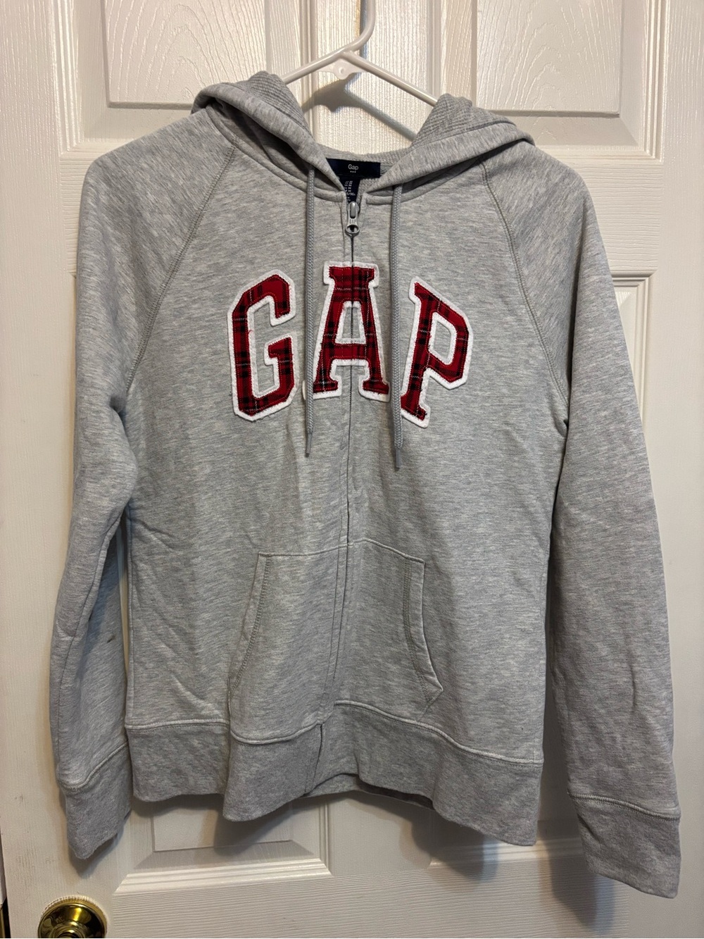 Women’s GAP Red Plaid Logo Full Zip Hoodie - Medium